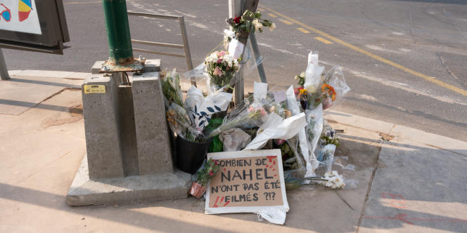 Sur le lieu de la mort de Nahel M., 17 ans, tué par un policier à Nanterre, le 27 juin, lors d’un contrôle routier.