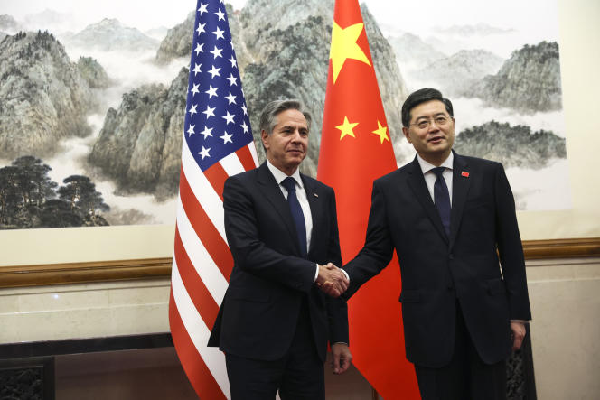 Le secrétaire d’Etat américain, Antony Blinken (à gauche), et le ministre chinois des affaires étrangères, Qin Gang, à Pékin, le 18 juin 2023.