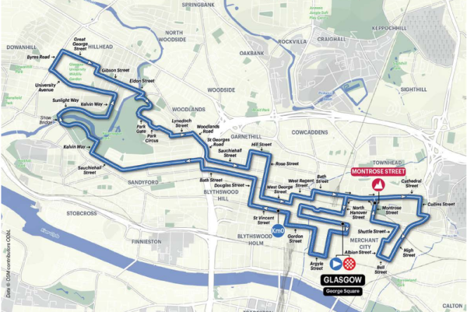 Le circuit final du parcours de la course sur route hommes des Mondiaux de Glasgow 2023. 